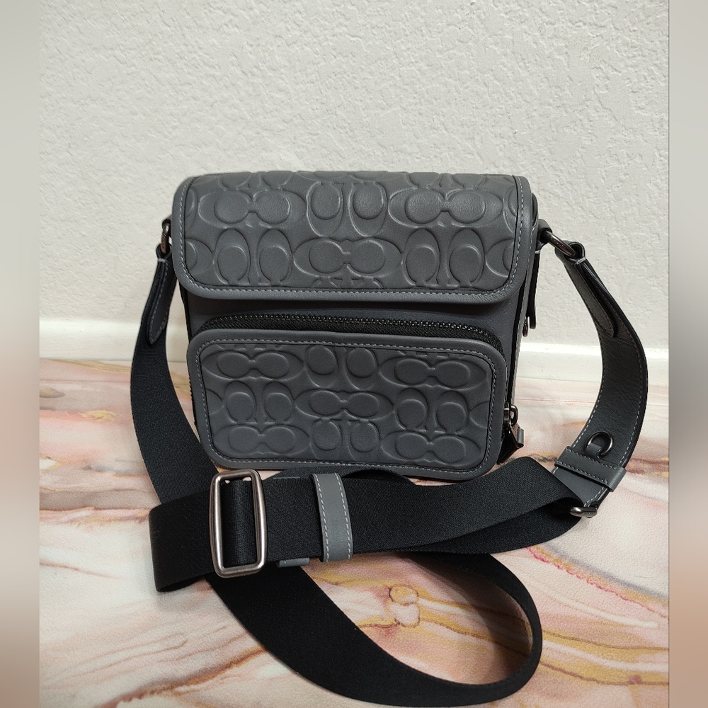 Coach Men's Sullivan Flap Crossbody In Signature Leather Style C9871 Gray